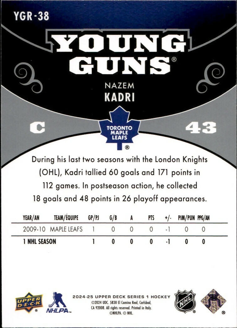 2024-25 Upper Deck Series 1 Hockey - Young Guns Renewed #YGR-38 Nazem Kadri - Toronto Maple Leafs - B