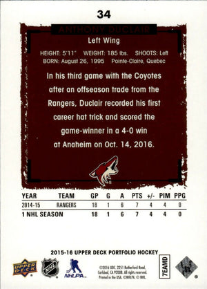 2015-16 Upper Deck Portfolio Hockey - Base #34 Anthony Duclair - Arizona Coyotes