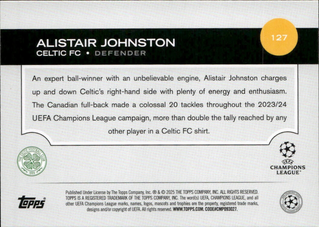 2024-25 Topps UEFA Club Competitions - Base #127 Alistair Johnston - Celtic FC - B