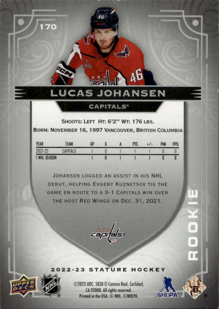 2022-23 Upper Deck Stature Hockey - Base #170 Lucas Johansen - Washington Capitals - B
