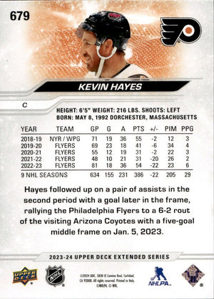 2023-24 Upper Deck Extended Series Hockey - Base #679 Kevin Hayes - Philadelphia Flyers - B