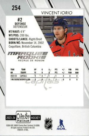 2023-24 Upper Deck O-Pee Chee Platinum Hockey - Base - Marquee Rookie #254 Vincent Iorio - Washington Capitals - B