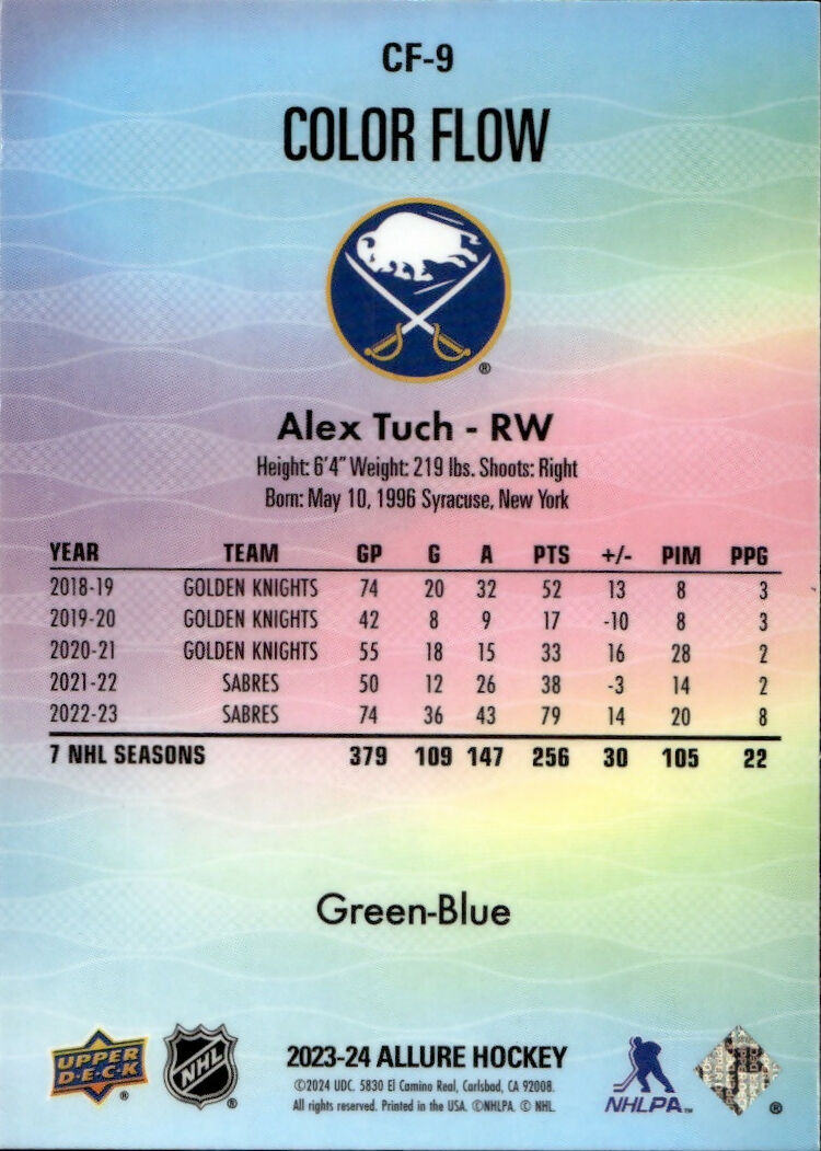 2023-24 Upper Deck Allure Hockey - Color Flow - Green-Blue Spectrum #CF-9 Alex Tuch - Buffalo Sabres - B