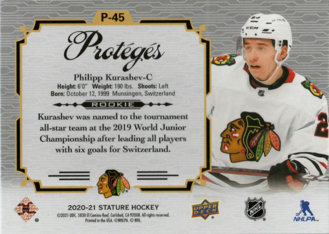 2020-21 Upper Deck Stature - Proteges #P-45 Philipp Kurashev - Chicago Blackhawks - B