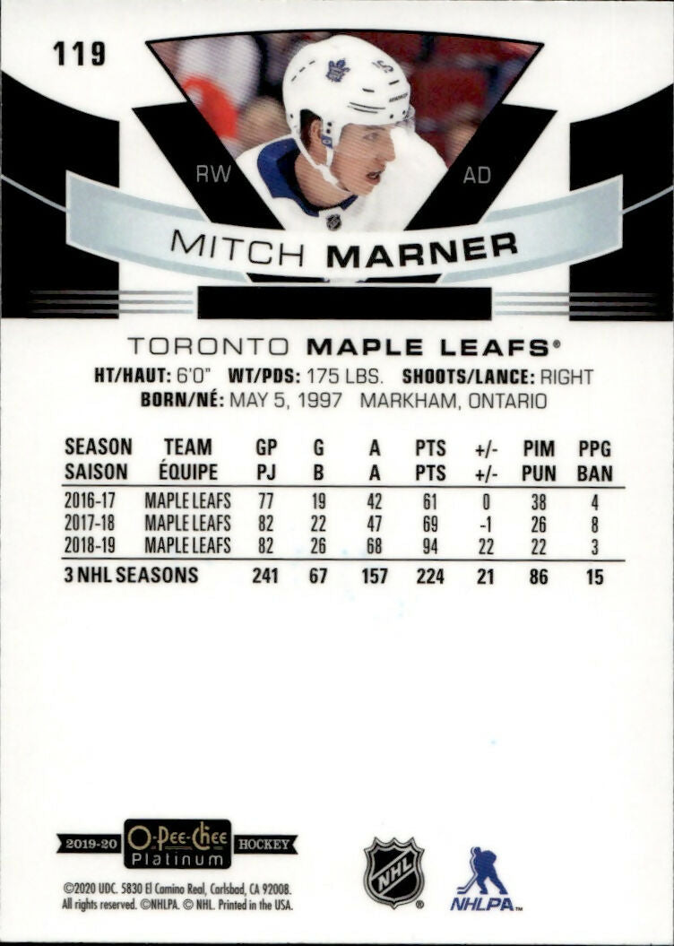 2019-20 Upper Deck O-Pee-Chee Platinum Hockey - Base #119 Mitch Marner - Toronto Maple Leafs