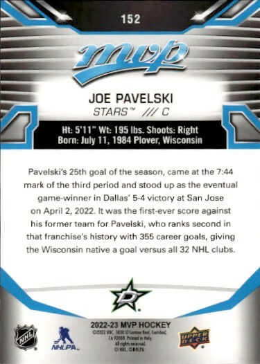 2022-23 Upper Deck MVP Hockey - Base #152 Joe Pavelski - Dallas Stars