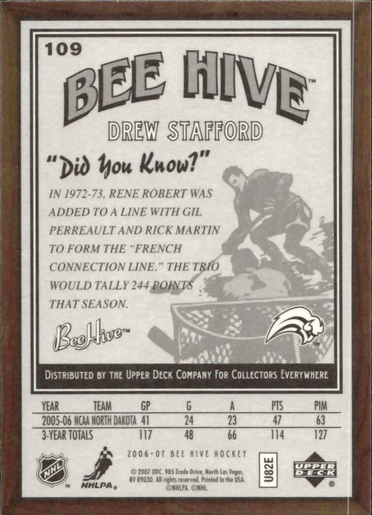 2006-07 Upper Deck - Bee Hive Hockey - Base #109 Draw Stafford - Buffalo Sabres - B