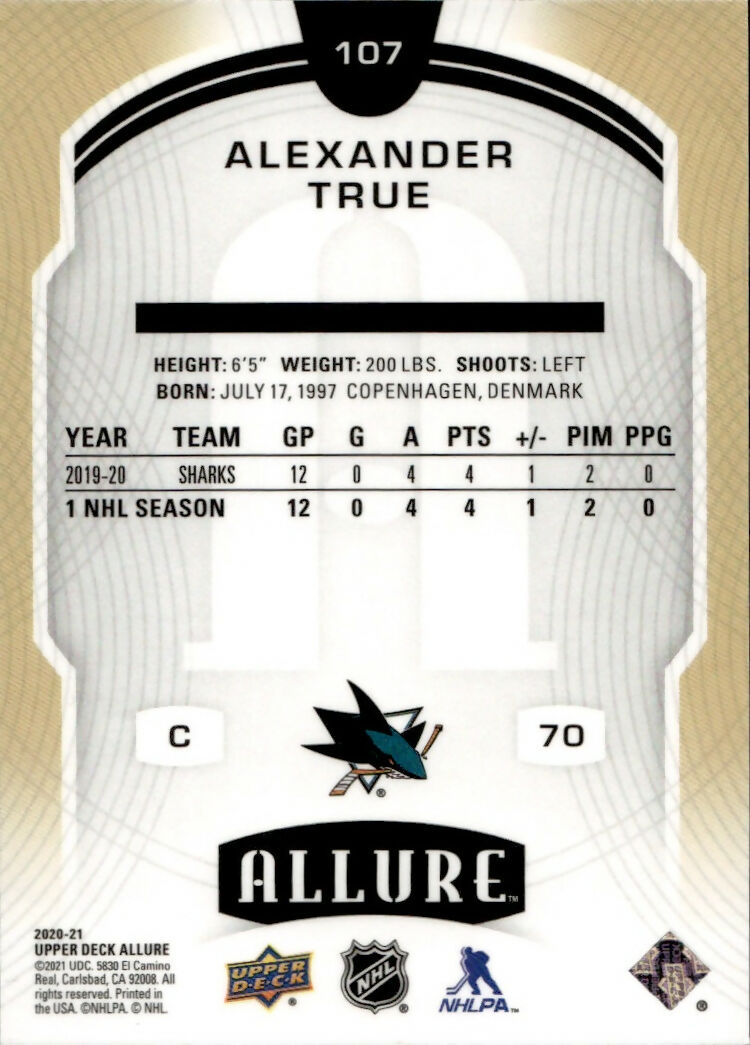 2020-21 Upper Deck Allure Hockey - Base Rookie SP #107 Alexander True - San Jose Sharks - B