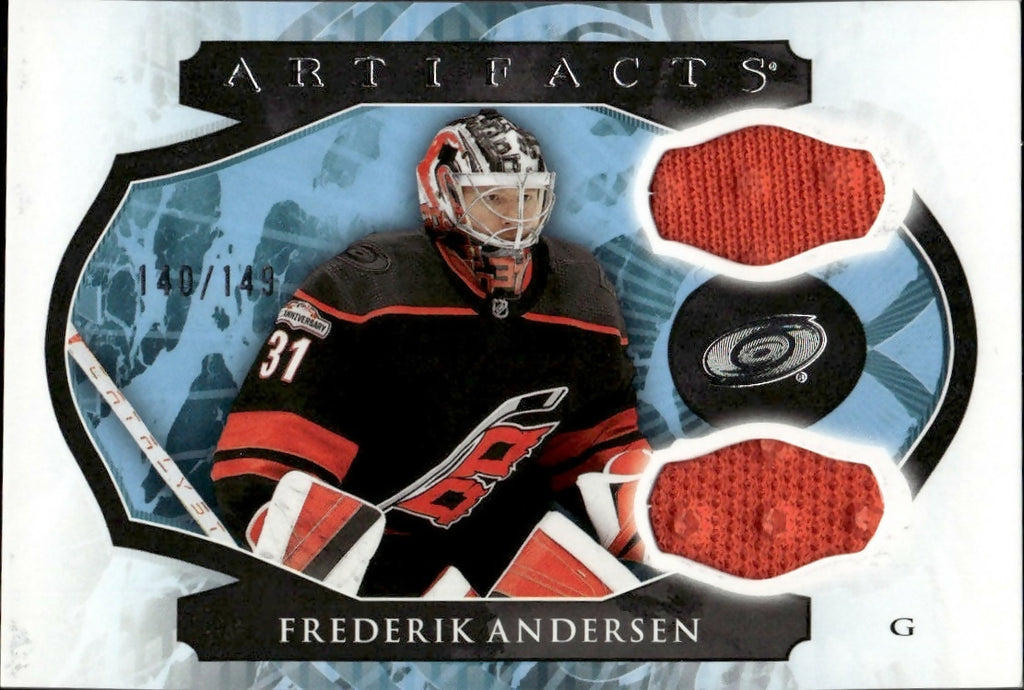2023-24 Upper Deck Artifacts Hockey - Base - Duel Patch :149 #137 Frederik Andersen - Carolina Hurricanes - A