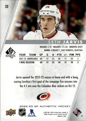 2022-23 Upper Deck SP Authentic Hockey - Base #32 Seth Jarvis - Carolina Hurricanes