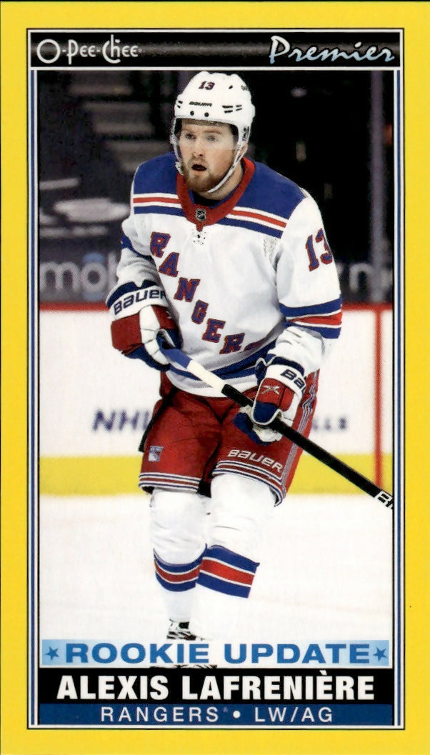 2021-22 Upper Deck Series 2 - O-Pee-Chee Update - Premier Tallboys - Yellow Boarder #P-53 Alexis Lafreniere - New York Rangers - A