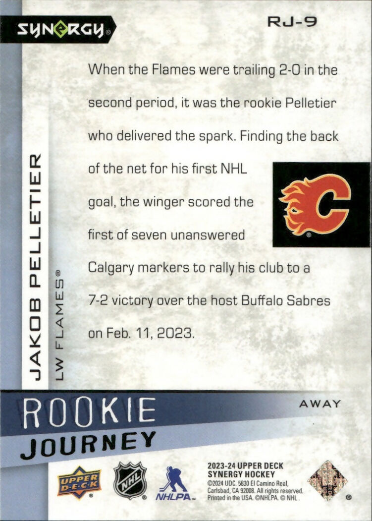 2023-24 Upper Deck Synergy Hockey - Rookie Journey :599 #RJ-9 Jakob Pelletier - Calgary Flames - B