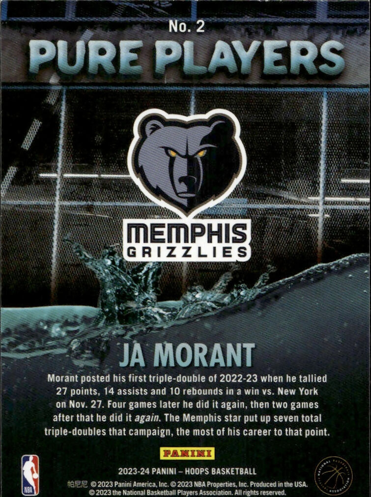 2023-24 Panini Hoops Basketball - Pure Players #2 Ja Morant - Memphis Grizzlies - B