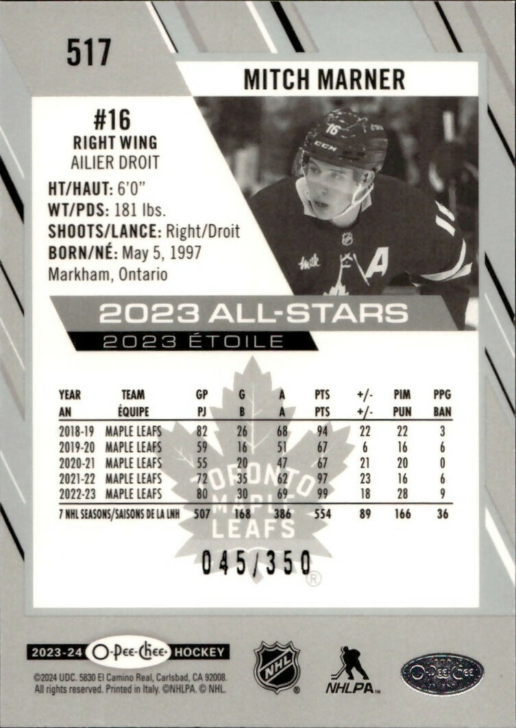 2023-24 Upper Deck O-Pee-Chee Hockey - Base - 2023 All Stars :350 #517 Mitch Marner - Toronto Maple Leafs - B