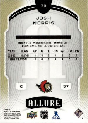 2020-21 Upper Deck Allure Hockey - Base #78 Josh Norris - Ottawa Senators - B