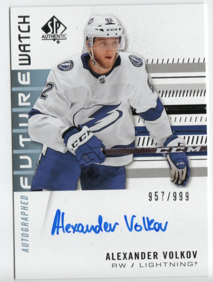 2019-20 Upper Deck SP Authentic Hockey Future Watch /999 #221 Alexander Volkov - Tampa Bay Lightning