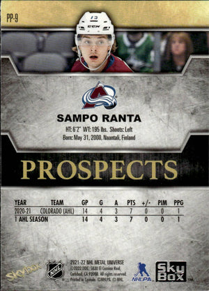 2021-22 Upper Deck Skybox Metal Universe Hockey Premium Prospects #PP-9 Sampo Ranta - Colorado Avalanche