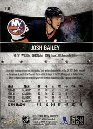 2021-22 Upper Deck Skybox Metal Universe Hockey Alt Jersey #119 Josh Bailey - New York Islanders