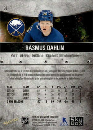 2021-22 Upper Deck Skybox Metal Universe Hockey Base #38 Rasmus Dahlin - Buffalo Sabres