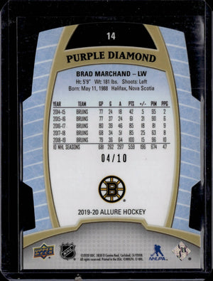 2019-20 Upper Deck Allure Hockey - Purple Diamond /10 #14 Brad Marchand - Boston Bruins