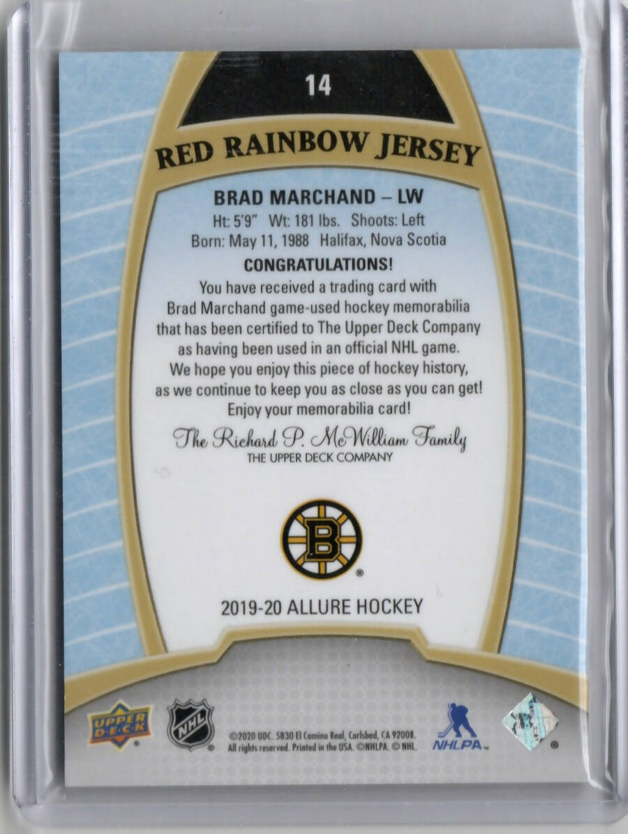 2019-20 Upper Deck Allure Hockey - Base - Red Rainbow Jersey #14 Brad Marchand - Boston Bruins