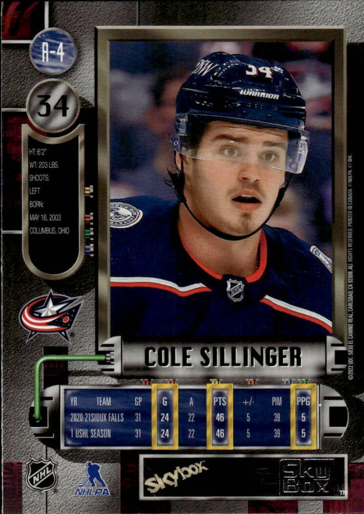 2021-22 Upper Deck Skybox Metal Universe Hockey 1997-98 Retro Rookie #R-4 Cole Sillinger - Columbus Blue Jackets