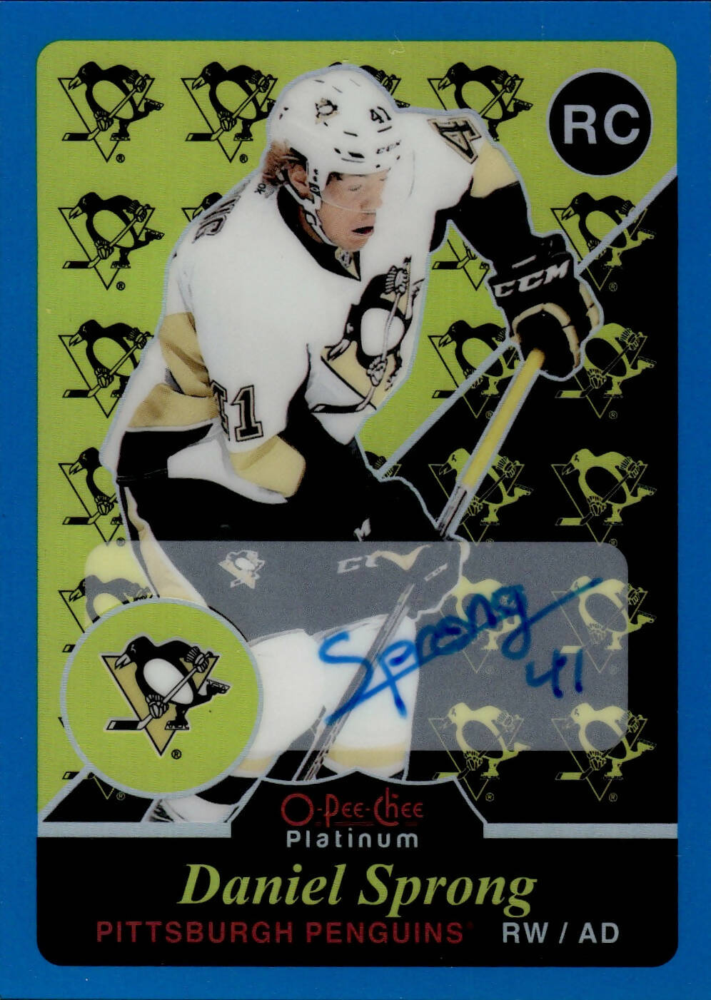 2015-16 O-Pee-Chee Platinum Hockey Retro Rainbow Blue Autographs #R91 Daniel Sprong - Pittsburgh Penguins