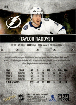 2021-22 Upper Deck Skybox Metal Universe Hockey Rookies #169 Taylor Raddysh - Tampa Bay Lightning