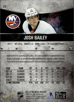 2021-22 Upper Deck Skybox Metal Universe Hockey Base #23 Josh Bailey - New York Islanders