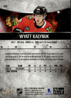 2021-22 Upper Deck Skybox Metal Universe Hockey Rookies #164 Wyatt Kalynuk - Chicago Blackhawks