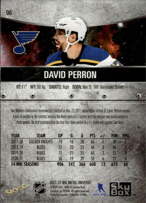 2021-22 Upper Deck Skybox Metal Universe Hockey Base #96 David Perron - St. Louis Blues