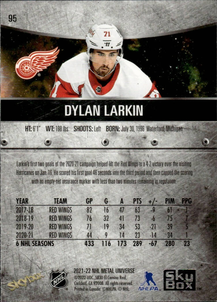 2021-22 Upper Deck Skybox Metal Universe Hockey Base #95 Dylan Larkin - Detroit Red Wings