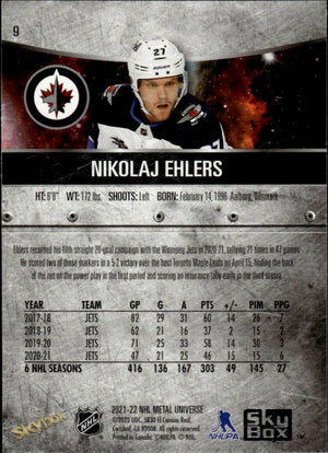 2021-22 Upper Deck Skybox Metal Universe Hockey Base #9 Nikolaj Ehlers - Winnipeg Jets