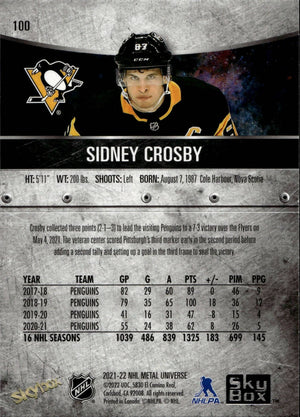 2021-22 Upper Deck Skybox Metal Universe Hockey Base #100 Sidney Crosby - Pittsburgh Penguins