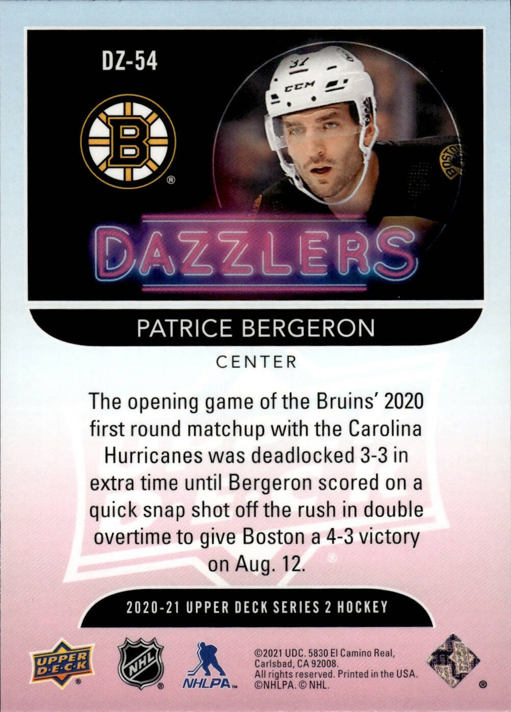 2020-21 Upper Deck Series 2 Hockey - Dazzlers - Blue #DZ-54 - Patrice Bergeron - Boston Bruins