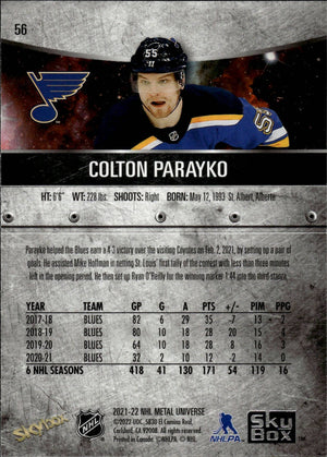 2021-22 Upper Deck Skybox Metal Universe Hockey Base #56 Colton Parayko - St. Louis Blues