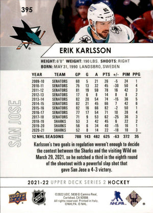 2021-22 Upper Deck Series 2 Hockey - Base #395 Erik Karlsson - San Jose Sharks