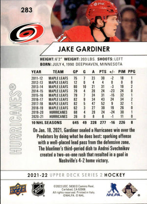 2021-22 Upper Deck Series 2 Hockey - Base #283 Jake Gardiner - Carolina Hurricanes