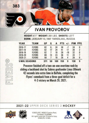 2021-22 Upper Deck Series 2 Hockey - Base #383 Ivan Provorov - Philadelphia Flyers