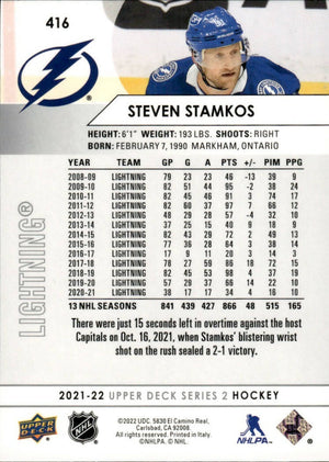 2021-22 Upper Deck Series 2 Hockey - Base #416 Steven Stamkos - Tampa Bay Lightning