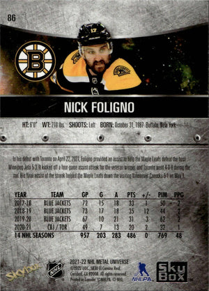 2021-22 Upper Deck Skybox Metal Universe Hockey Base #86 Nick Foligno - Boston Bruins