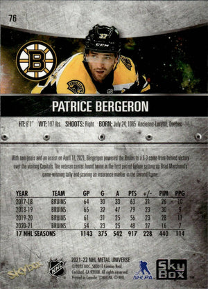 2021-22 Upper Deck Skybox Metal Universe Hockey Base #76 Patrice Bergeron - Boston Bruins