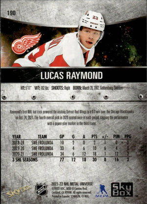 2021-22 Upper Deck Skybox Metal Universe Hockey Rookies #190 Lucas Raymond - Detroit Red Wings