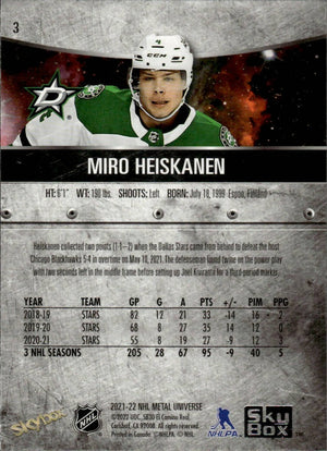 2021-22 Upper Deck Skybox Metal Universe Hockey Base #3 Miro Heiskanen - Dallas Stars