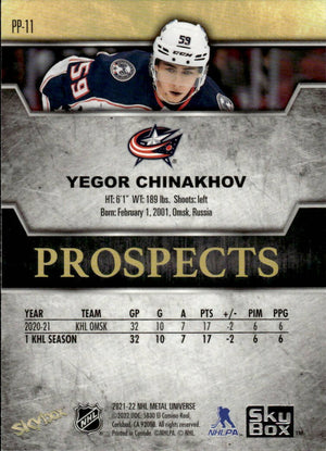 2021-22 Upper Deck Skybox Metal Universe Hockey Premium Prospects #PP-11 Yegor Chinakhov - Columbus Blue Jackets