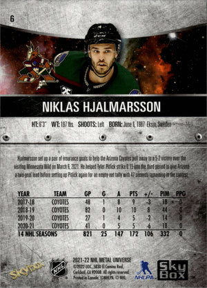 2021-22 Upper Deck Skybox Metal Universe Hockey Base #6 Niklas Hjalmarsson - Arizona Coyotes