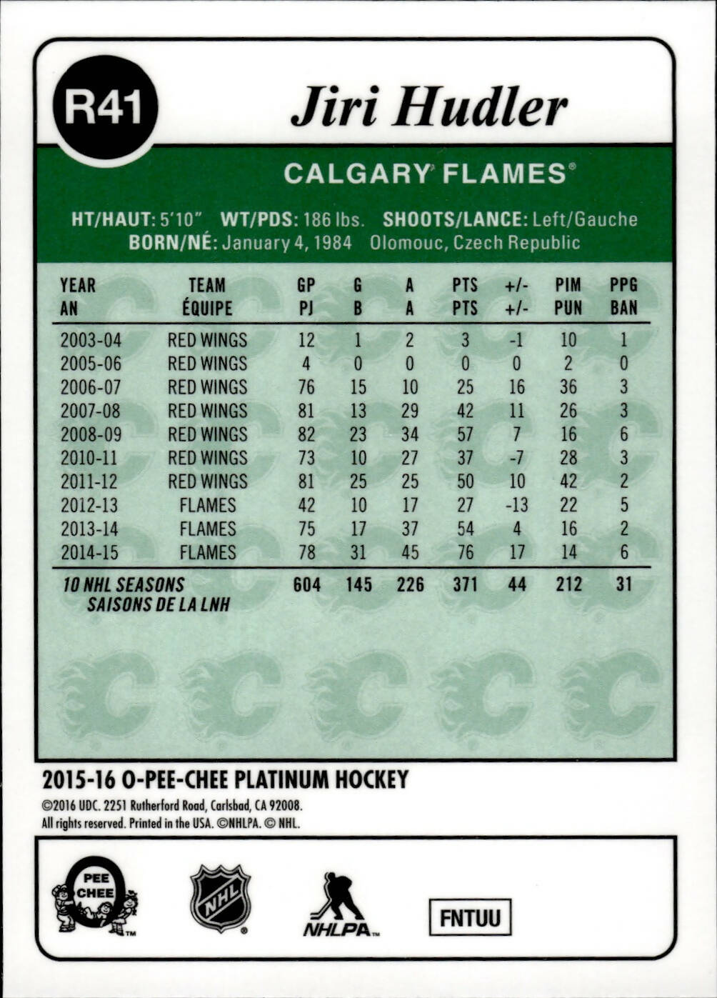 2015-16 O-Pee-Chee Platinum Hockey Retro #R41 Jiri Hudler - Calgary Flames