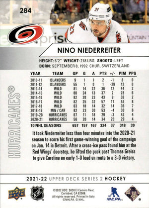 2021-22 Upper Deck Series 2 Hockey - Base #284 Nino Niederreiter - Carolina Hurricanes