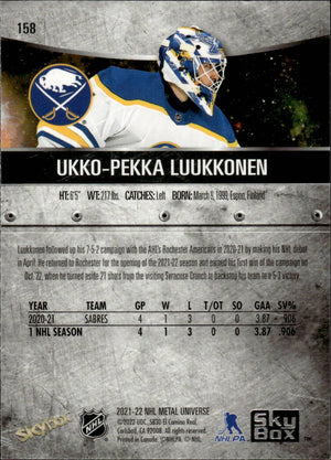 2021-22 Upper Deck Skybox Metal Universe Hockey Rookies #158 Ukko-Pekka Luukkonen - Buffalo Sabres