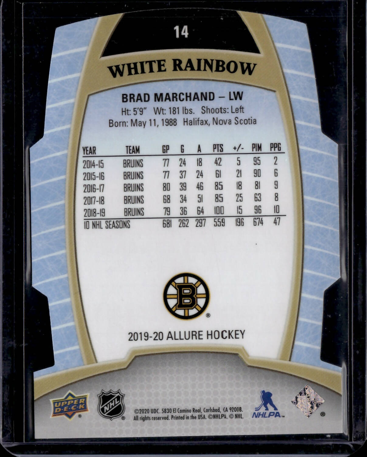 2019-20 Upper Deck Allure Hockey - White Ranbow #14 Brad Marchand - Boston Bruins